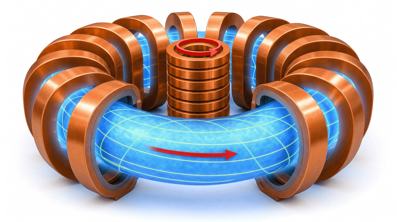 Ein Tokamak Fusionsreaktor, vereinfacht